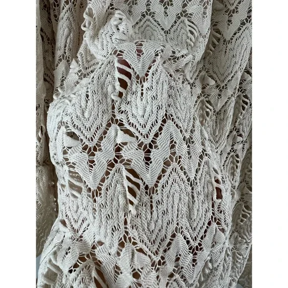 Emma Rose Medium Boho Lace Tan Brown Ruflle Bell Sleeve Top Pullover - Picture 4 of 9